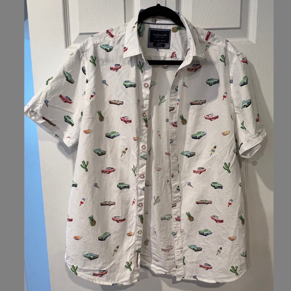 Denim and Flower Men’s Button Down Short Sleeve
